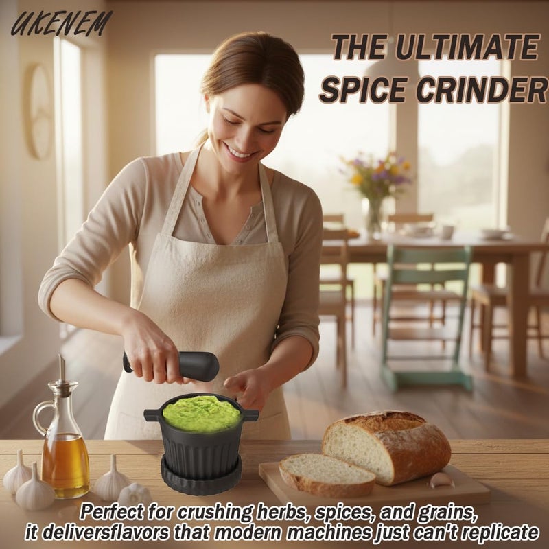 ENEM UKEMEN Cast Iron Mortar and Pestle Set, 3-Piece Small Garlic Grater Plate with Brush and Scoop, Heavy Duty Muddler and Bowl Grinder Set Perfect for Guacamole/Spices/Herbs/Solid/Metal/Glass/Rock - Image 3